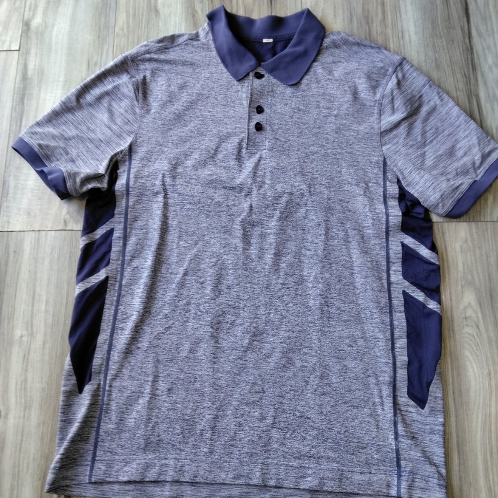 Lululemon Mens Large Button Pullover Polo Collared Stretch Performance Golf Blue